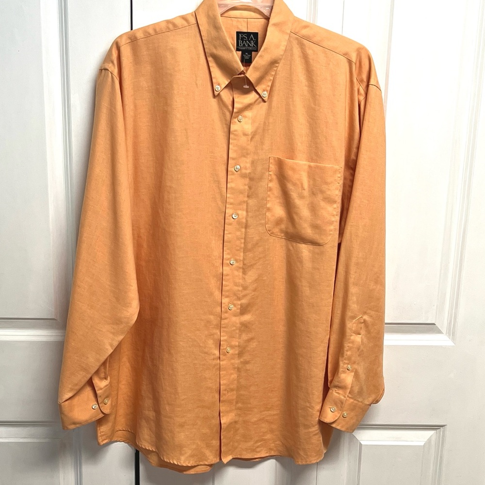 Jos. A. Bank Men's Button-Down Shirt in Pastel Orange Linen Shirt Size XL